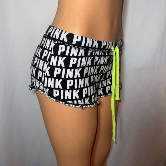 Black and White PINK Logo Shorts with Neon Drawstring - Picture 1 of 4